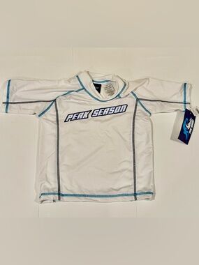 Peak Season Rashguard White with Blue Trim Size 4/5